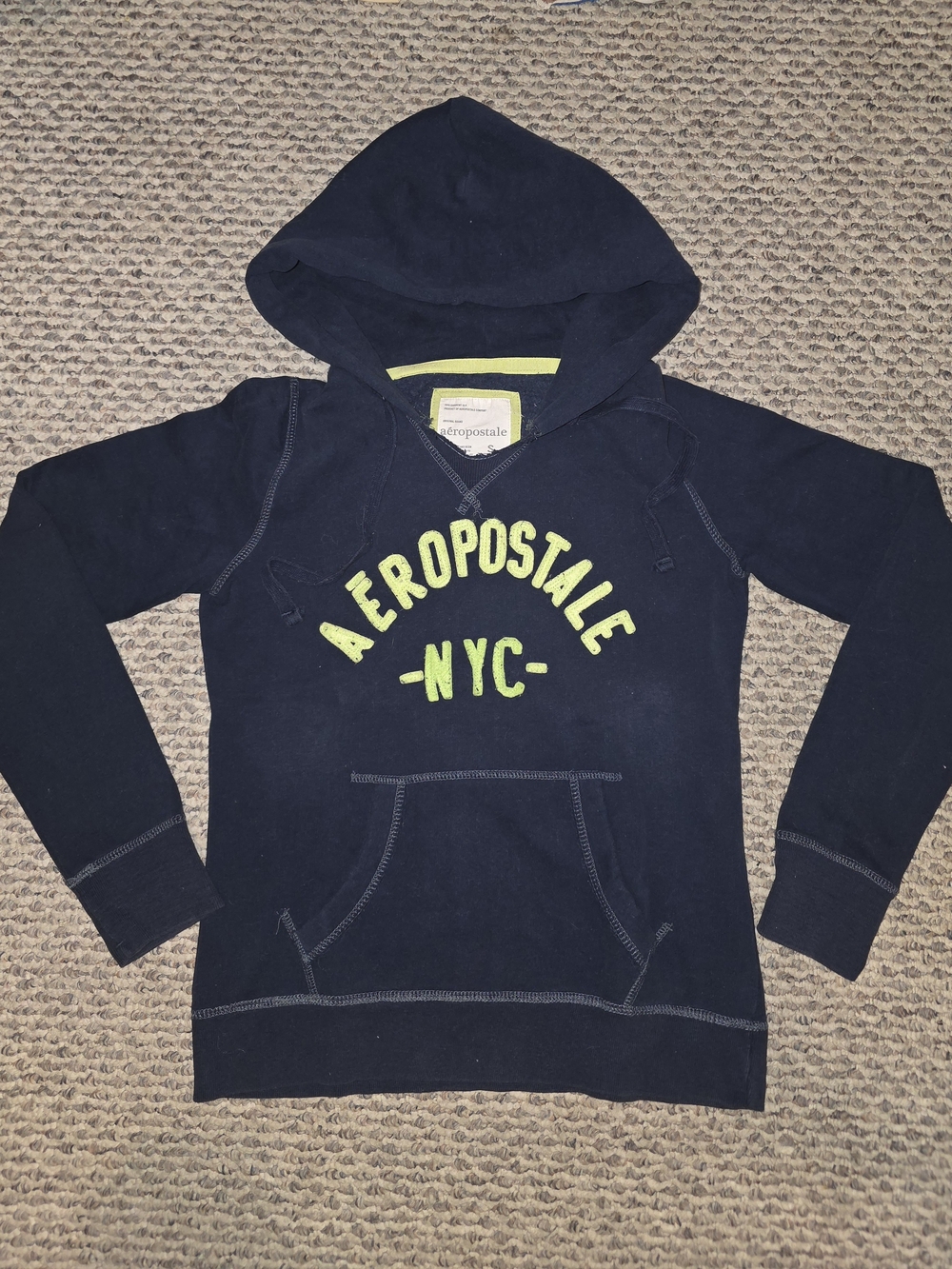Y2k Aeropostale  Navy Hoodie with Neon Lime Logo